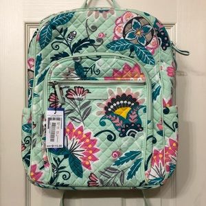 Vera Bradley Iconic Campus Backpack Mint Flowers NWT